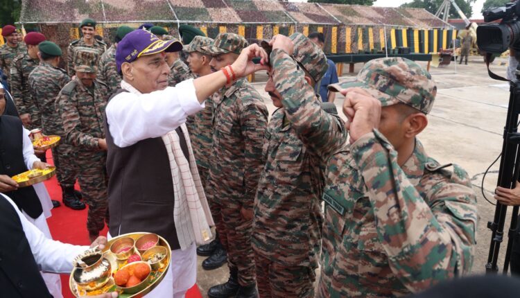 Defence Minister Rajnath Singh celebrated ‘Vijayadashmi’ with the Indian Armed Forces personnel at Bhuj Military Station in Gujarat and performed ‘Shastra Puja’.