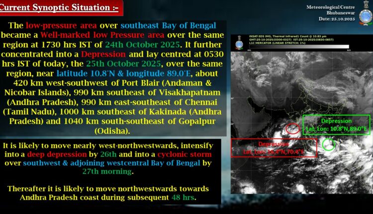 Cyclone ‘Montha’ update: Well-marked low-pressure area over Bay of Bengal intensifies into depression. Odisha on high alert ahead of cyclone.