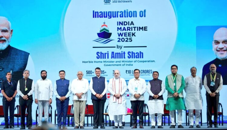 Union Home Minister Amit Shah inaugurates India Maritime Week 2025 at the NESCO exhibition centre at Goregaon in Mumbai.