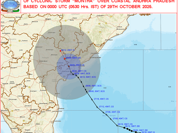 Cyclone Montha made landfall late Tuesday night near Narsapur, south of Kakinada, between Machilipatnam and Kalingapatnam along the Andhra coast.