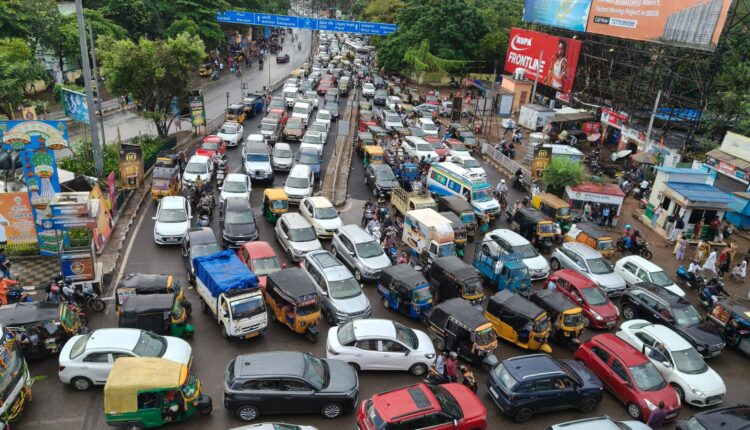 Traffic chaos in Bhubaneswar during Durga puja festivities.