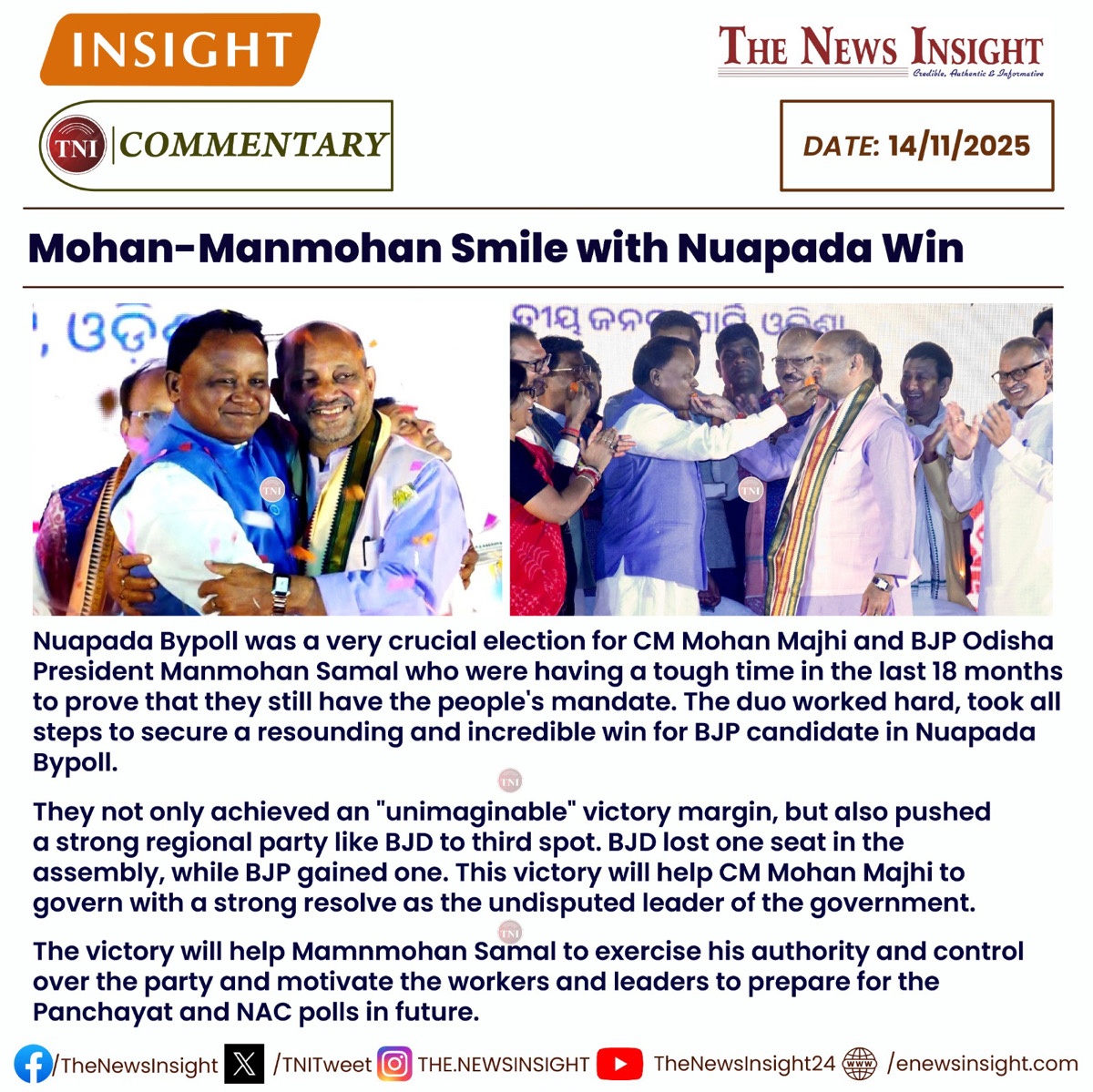 TNI Commentary - Mohan-Manmohan smile with Nuapada Win