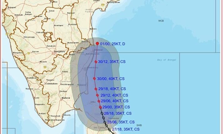 IMD warns orange alert as Cyclonic Storm Ditwah advances towards the north Tamil Nadu and Puducherry coasts.