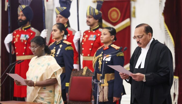 President Droupadi Murmu administers the oath of office to Justice Surya Kant as the 53rd Chief Justice of India at Rashtrapati Bhavan.