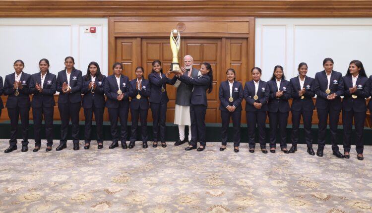 Prime Minister Narendra Modi honours visually impaired Women’s World champions after lifting the T20 World Cup trophy in Colombo.