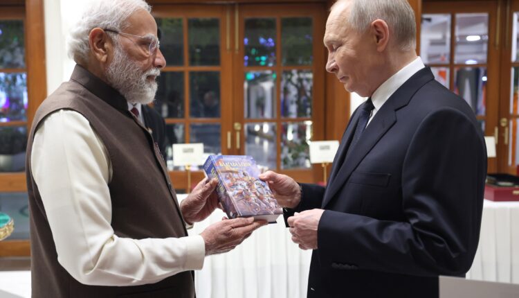 Prime Minister Narendra Modi on Thursday presented Russian edition of Bhagavad Gita to President Vladimir Putin.