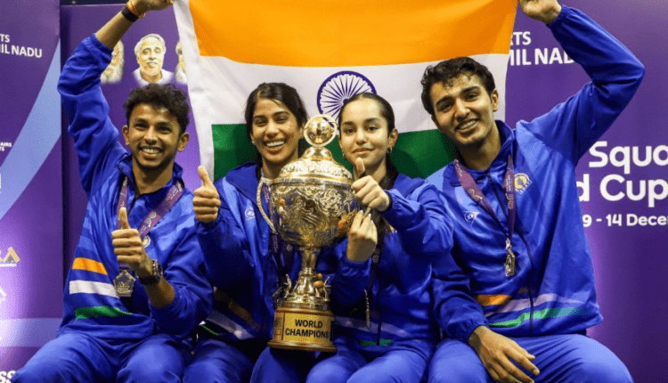 Hosts India clinch their maiden Squash World Cup title with a dominant 3–0 win over Hong Kong, China in Chennai.