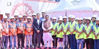Odisha CM Mohan Charan Majhi lays the foundation stone for the blast furnace construction of JSW Steel’s steel plant at Paradip in Jagatsinghpur district at a cost of ₹1.25 lakh crore.