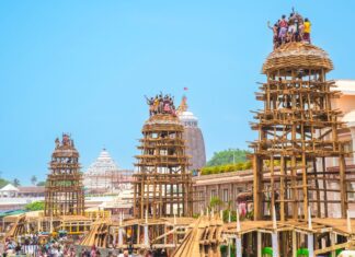 Construction of the holy chariots for the world-famous Ratha Jatra 2026 of Lord Jagannath underway.