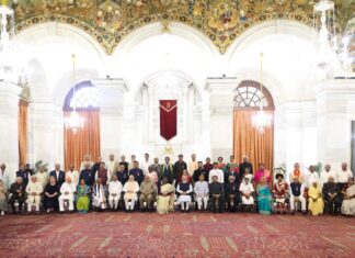 PM Modi attended the Civil Investiture Ceremony-II at Rashtrapati Bhavan, where the Padma Awards were presented.