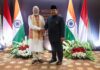 PM Narendra Modi and Indonesian President Prabowo Subianto participate in a community event in Jakarta, Indonesia.