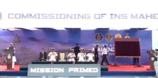 Defence Minister Rajnath Singh commissions Mahendragiri, sixth Project 17A indigenous stealth frigate, into the Indian Navy's Eastern Fleet.