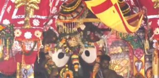 All three chariots of Lord Jagannatha, Lord Balabhadra and Devi Subhadra reach near Shree Jagannath Temple during Bahuda Jatra today.